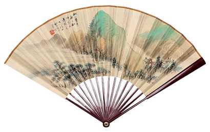 倪田 闵绍桢 庚子（1900年）作 山水 书法 成扇